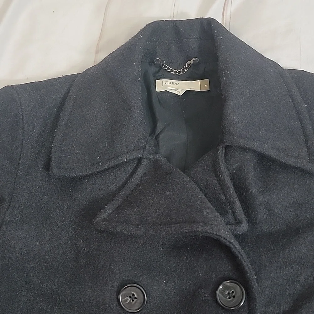 J CREW Womens Black Wool Pea Coat Jacket Double Breasted Lined Medium Pea Coat - Picture 3 of 7
